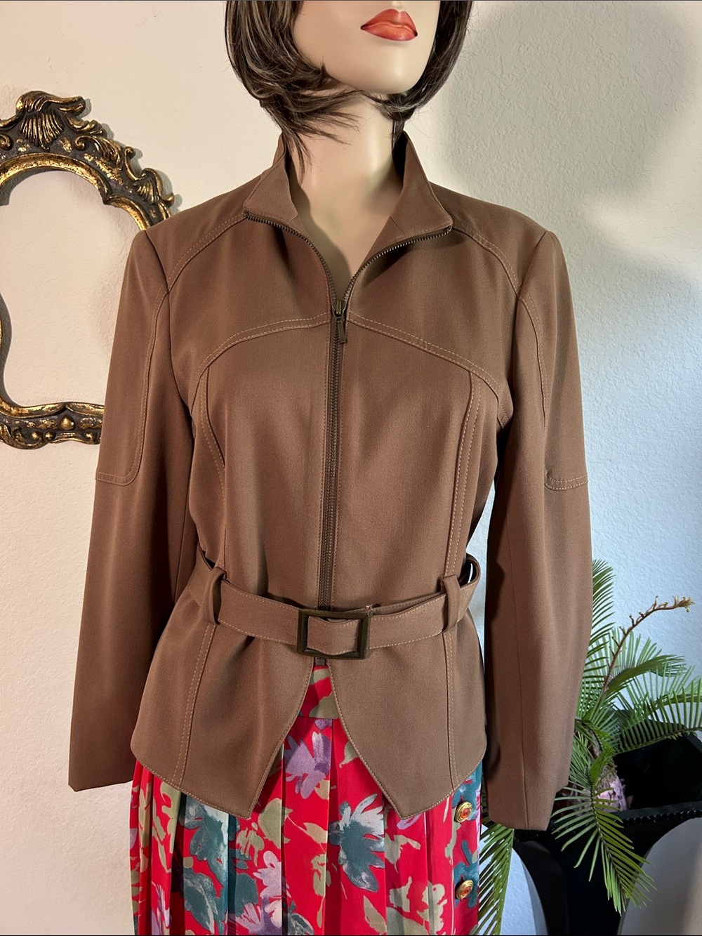 Ideology Brown Zip-Front Belted Women's Jacket